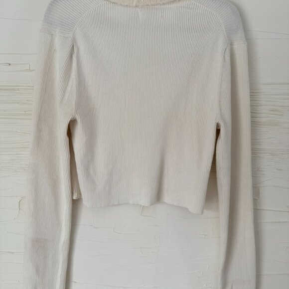 American Eagle | XL | Eyelash Collar Zip Sweater | Cream - Picture 6 of 7